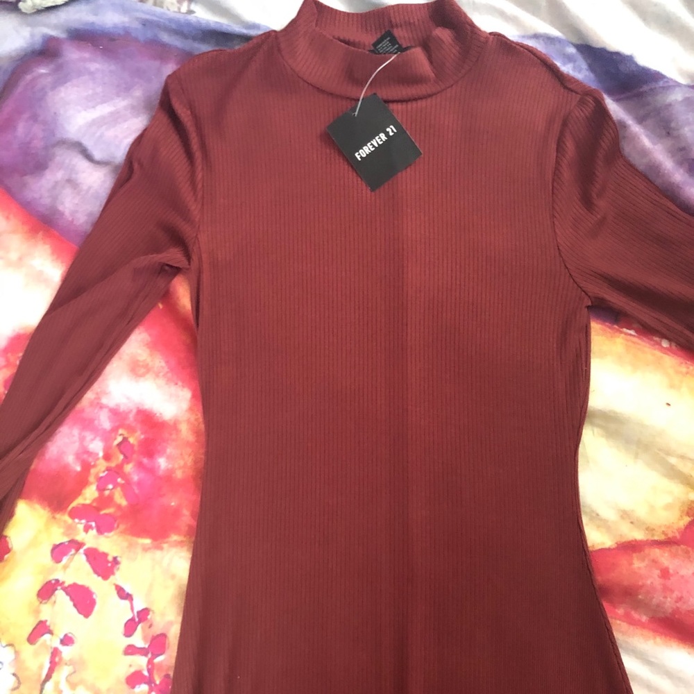 Forever 21 Mock Neck Burgundy Dress
